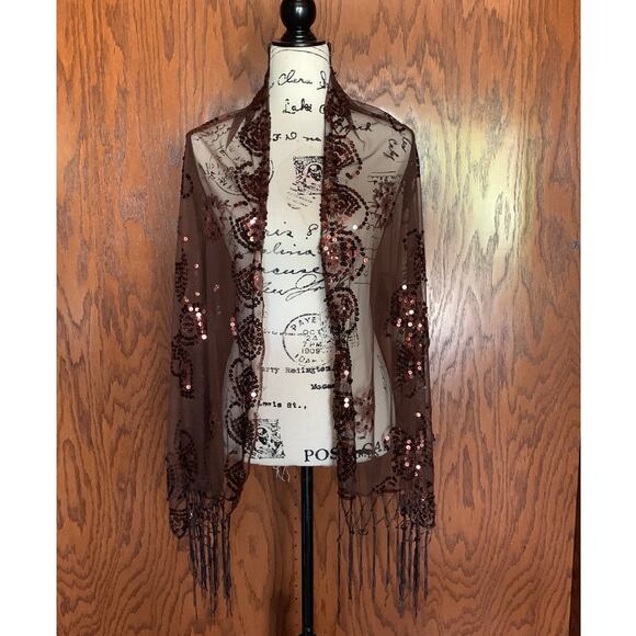 Mantilla Veil Chalina Wrap Sequin Brown - Picture 3 of 8